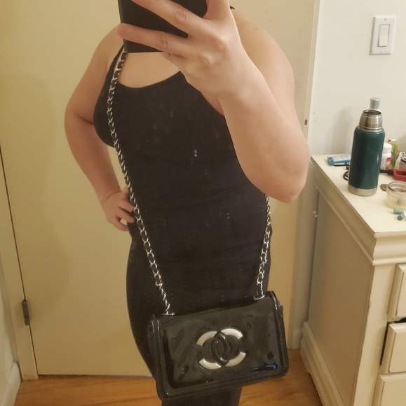 CHANEL PATENT LEATHER PURSE BAG SILVER BLACK 2013 - Picture 7 of 12